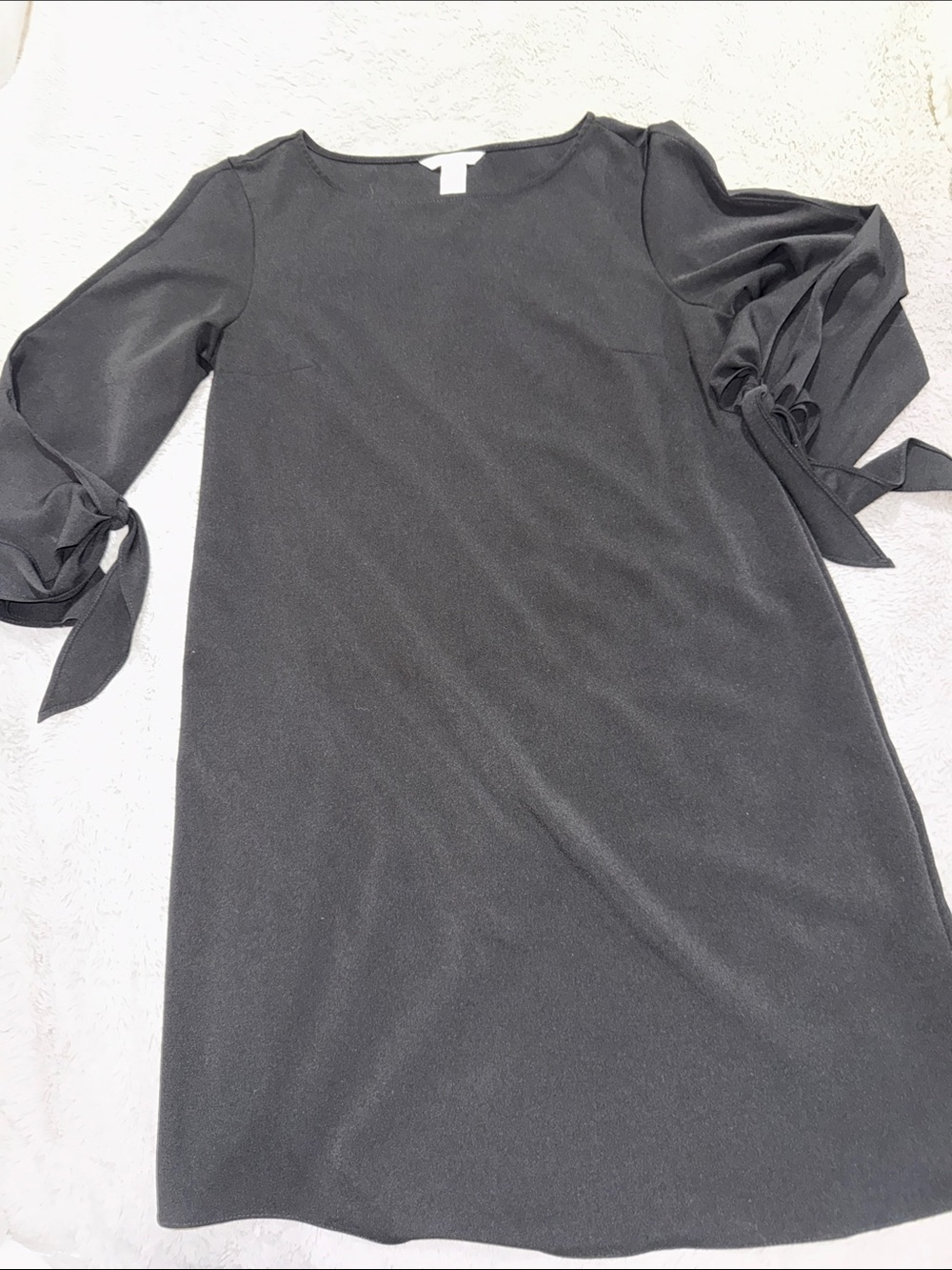 H&M Black Long Sleeve Shift Dress with Tie Cuffs